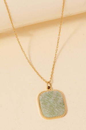 Stainless Steel Square Stone Pendant Necklace