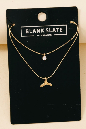 Whale And Rhinestone Stud Pendant Layered Necklace