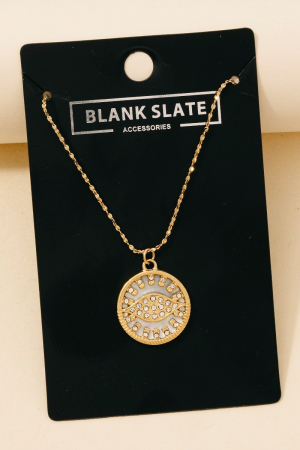 Stainless Steel Studded Evil Eye Pendant Necklace