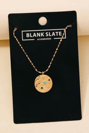 Stainless Steel Colorful Studded Stars Coin Pendant Necklace