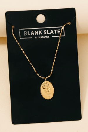 Stainless Steel Rose Engraved Pendant Necklace