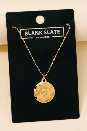 Stainless Steel Flower Etched Coin Pendant Necklace