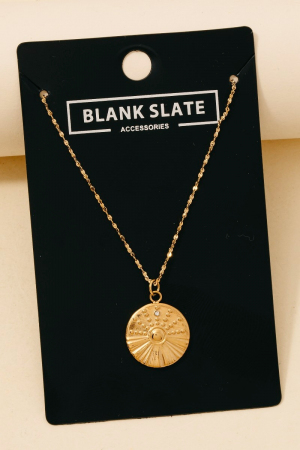 Stainless Steel Sunrise Coin Pendant Necklace