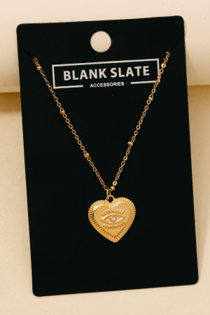 Stainless Steel Single Stud Evil Eye Heart Pendant Necklace