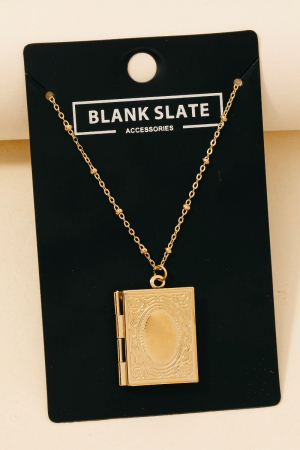 Stainless Steel Engraved Book Locket Pendant Necklace