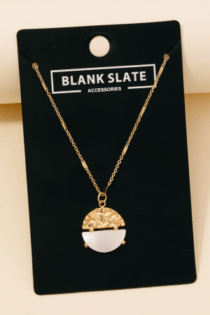 Stainless Steel Half Hammered Disc Pendant Necklace