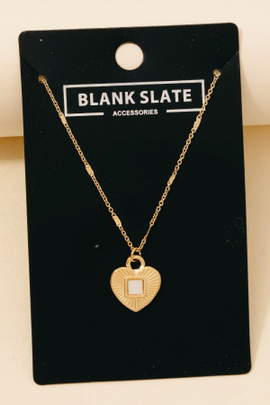 Stainless Steel Square Inlay Heart Pendant Necklace