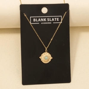 Stainless Steel Stone Stud Coin Pendant Necklace