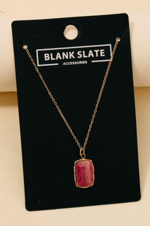 Stainless Steel Rectangle Stone Pendant Necklace