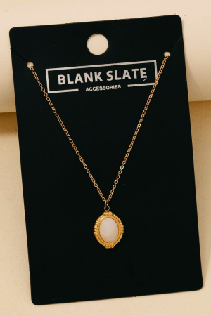 Stainless Steel Vintage Oval Stone Pendant Necklace