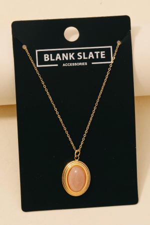 Stainless Steel Oval Stone Pendant Necklace