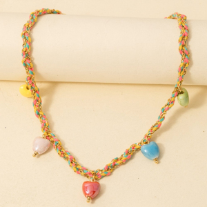 Stainless Steel Enamel Star Charms Cord And Chain Braided Necklace