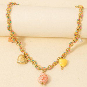 Stainless Steel Sea Life And Heart Charms Braided Necklace