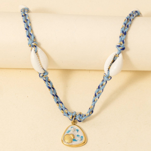 Stainless Steel Sea Life Coin And Puka Shell Charms Braided Necklace