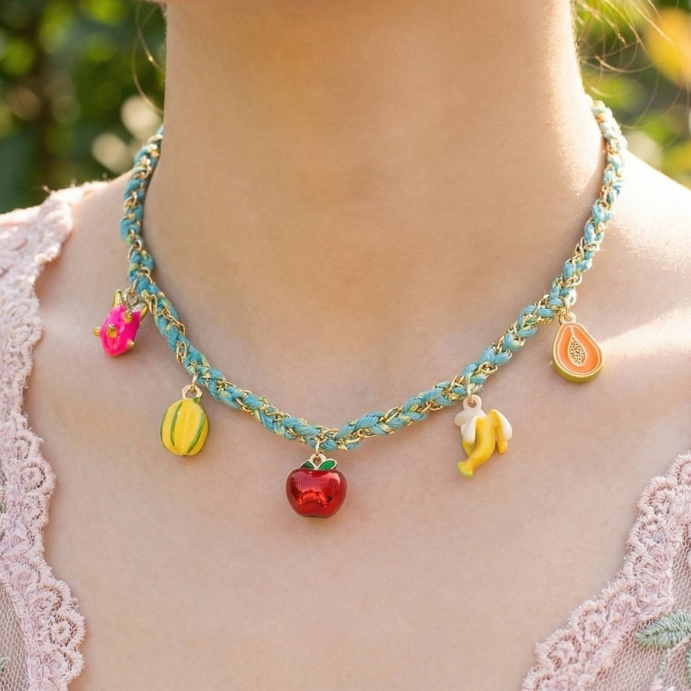 Stainless Steel Tropical Fruits Charms Braided Necklace
