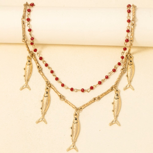 Multi Fish Charms Layered Chain Necklace