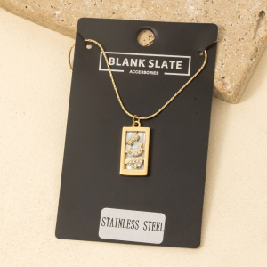 Stainless Steel Studded Night Rectangle Pendant Necklace