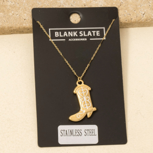 Stainless Steel Western Cowboy Boot Pendant Necklace