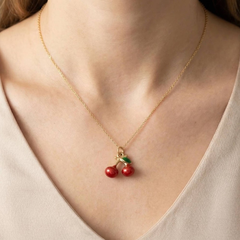 Stainless Steel Cherry Fruit Pendant Necklace