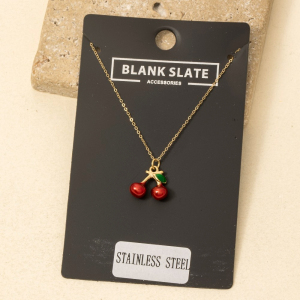Stainless Steel Cherry Fruit Pendant Necklace