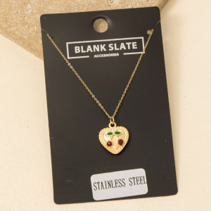 Stainless Steel Heart Cherry Fruit Pendant Necklace