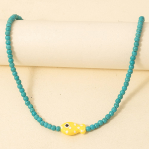 Ceramic Fish Pendant Ball Beaded Necklace