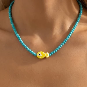 Ceramic Fish Pendant Ball Beaded Necklace