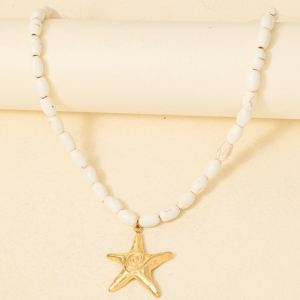Swirl Starfish Pendant Oval Beaded Necklace