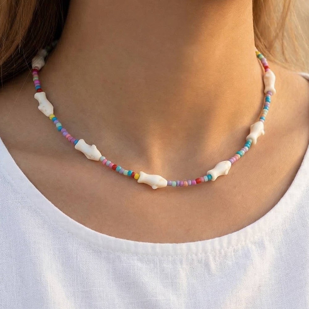 Station Fish Charms Colorful Beaded Necklace