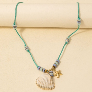 Starfish And Sea Shell Pendants Cord Necklace