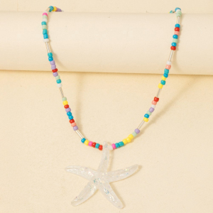 Iridescent Starfish Pendant Vibrant Beaded Necklace