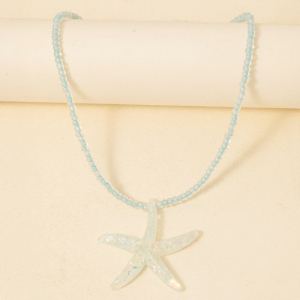 Iridescent Starfish Pendant Beaded Necklace