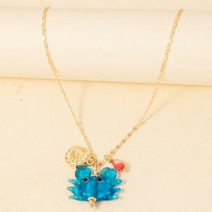 Blue Crab Seashell And Bead Multi Pendant Chain Necklace