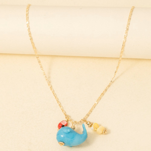 Blue Whale And Beads Multi Pendant Chain Necklace