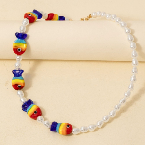Pearl And Rainbow Fish Beads Necklace