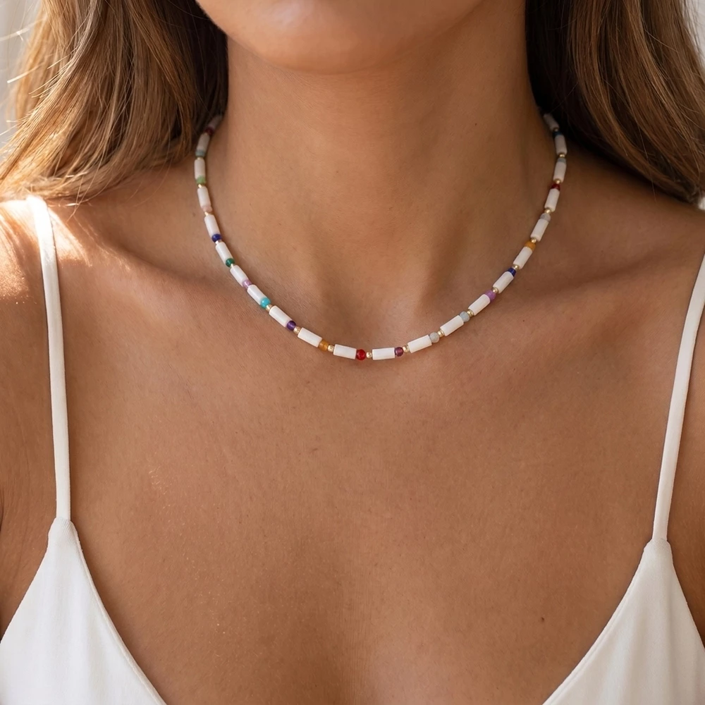 Mixed Cylinder And Ball Beaded Necklace