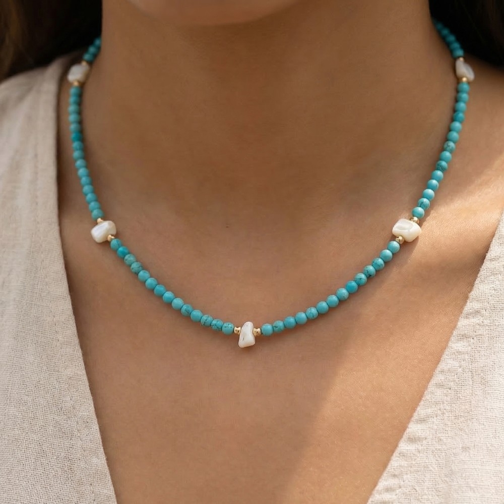 Station Shells Turquoise Beaded Necklace