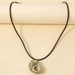 Metallic Accent Green Sea Snail Shell Pendant Cord Necklace