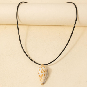 Metallic Accent Cone Shell Pendant Cord Necklace