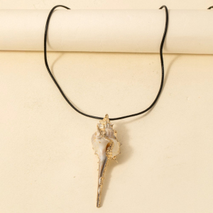 Metallic Accent Murex Sea Shell Pendant Cord Necklace
