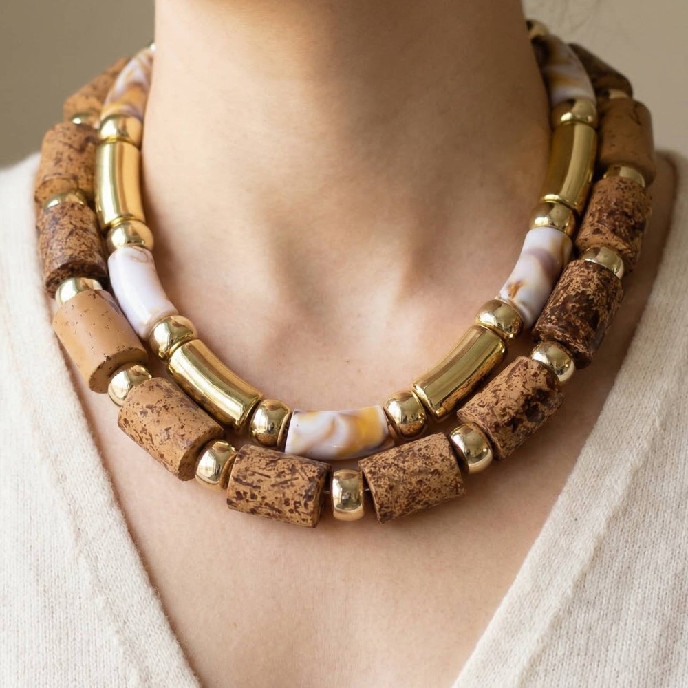 Mixed Chunky Tube Beads Layered Statement Necklace