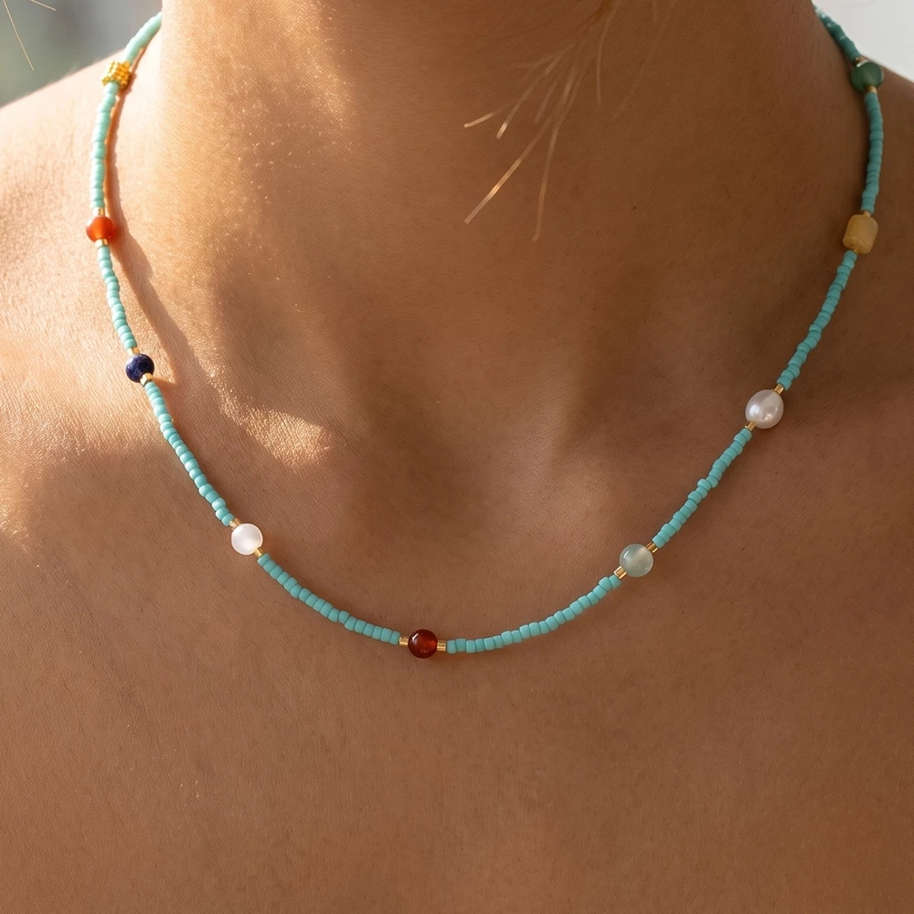 Seed Beaded Bead Station Necklace