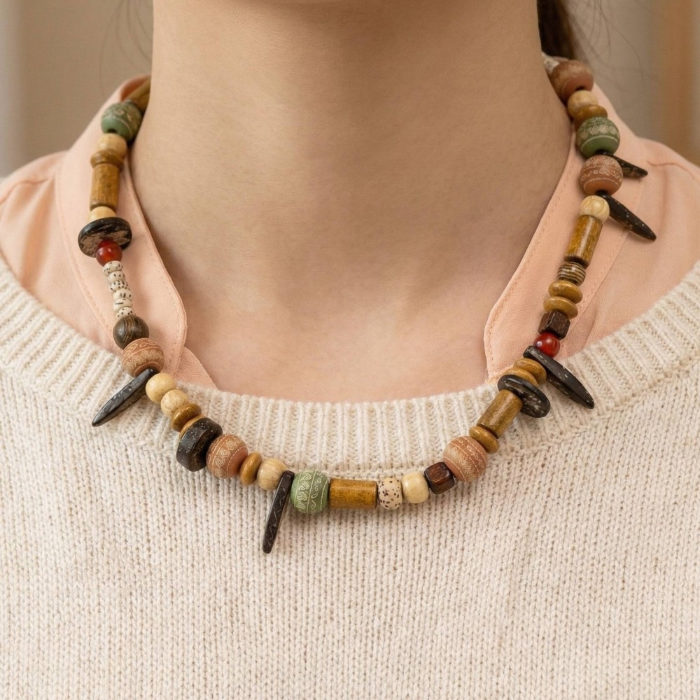 Assorted Boho Wooden Bead Necklace