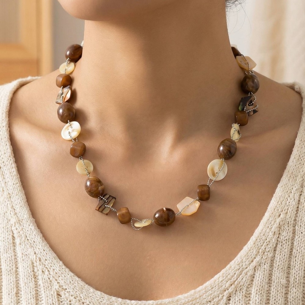 Assorted Geometric Button Beaded Necklace