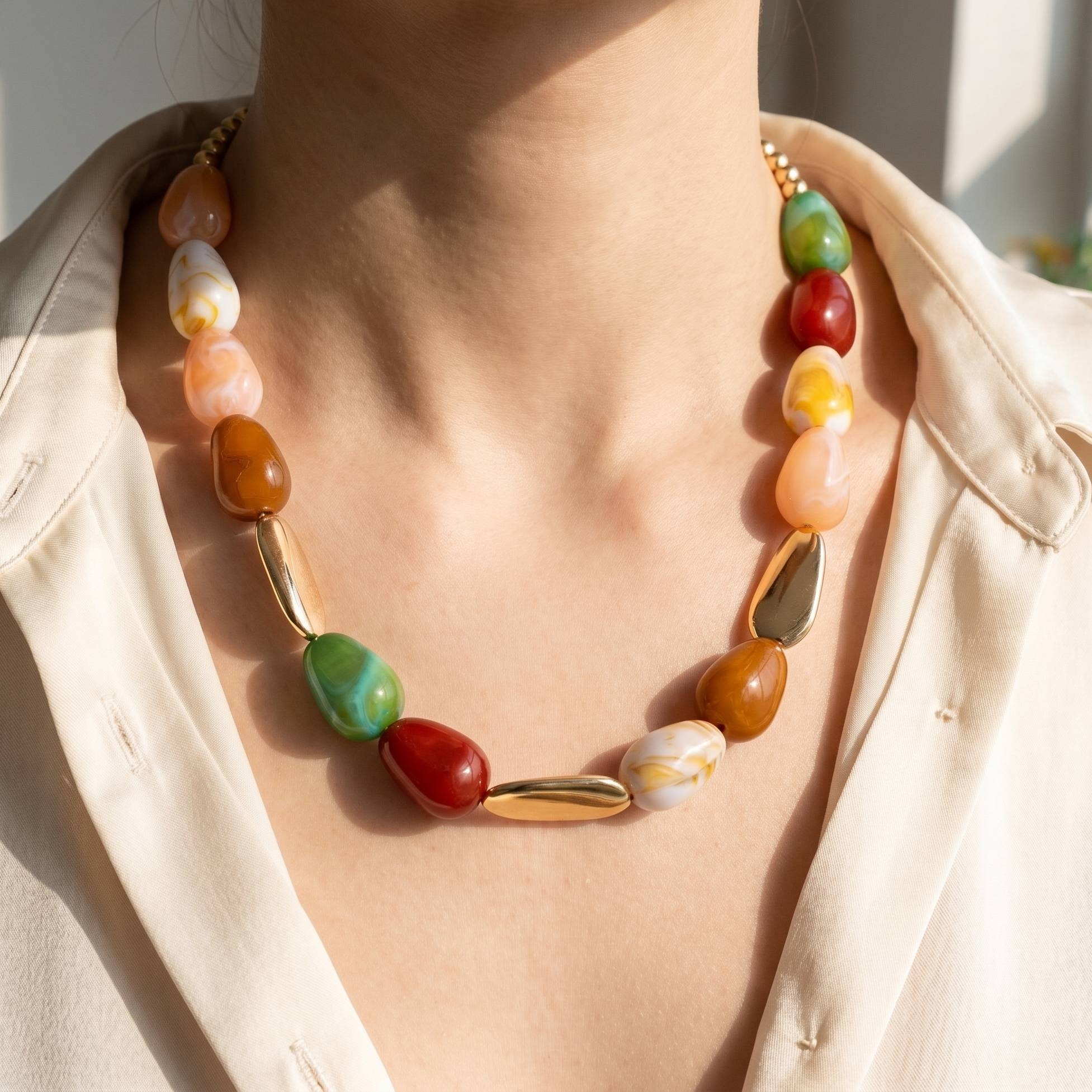 Metal And Resin Stone Necklace