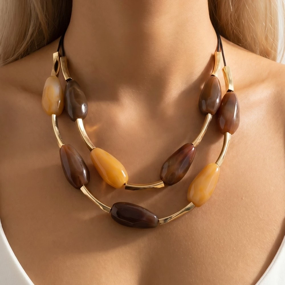 Large Stone Layered Resin Necklace
