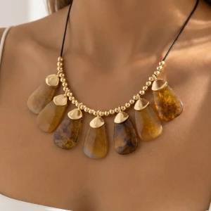 Resin Stone Dangle Statement Necklace