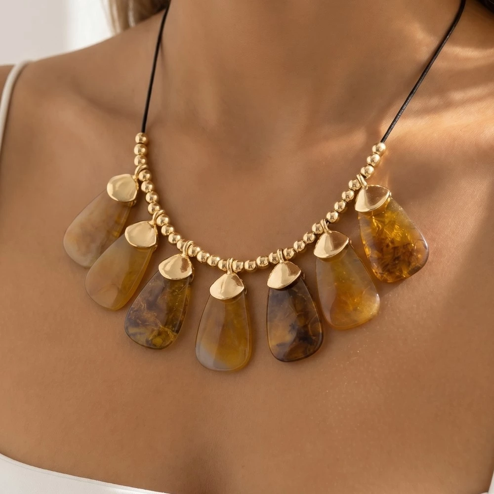 Resin Stone Dangle Statement Necklace