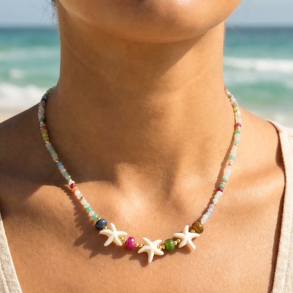 Beaded Starfish Charms Necklace