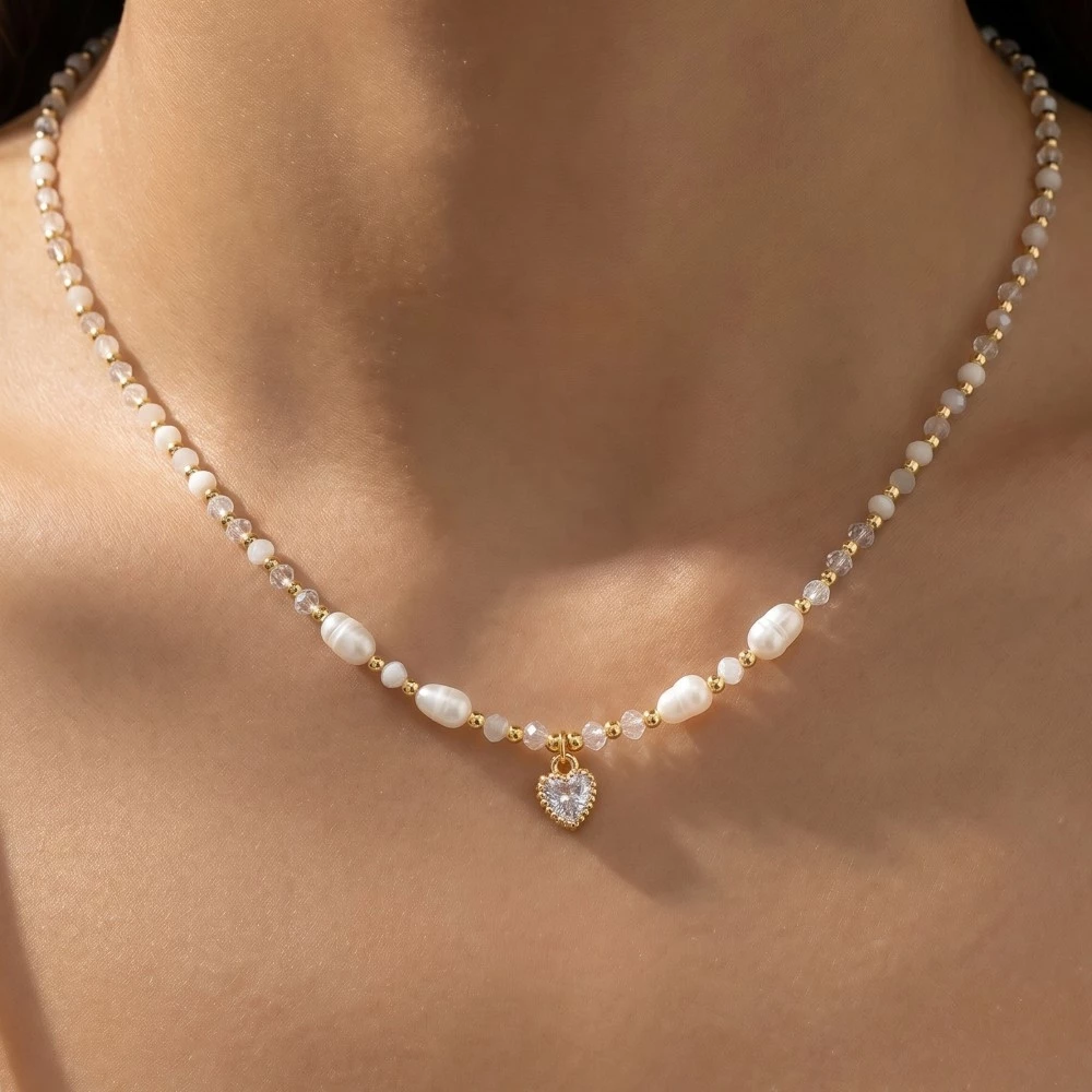 Mini Assorted Bead Heart Pendant Necklace